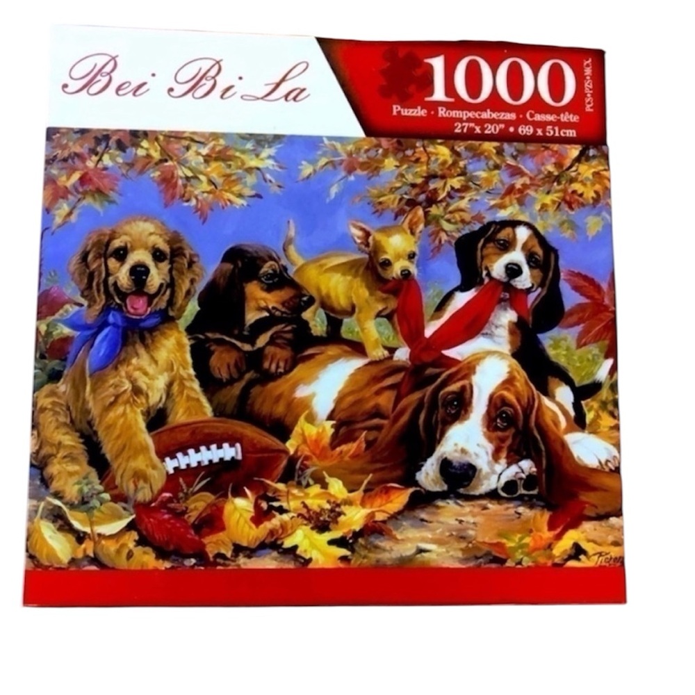 Bei Bi La CUTE DOGS 1000 piece Puzzle with Autumn Leaves in excellent condition